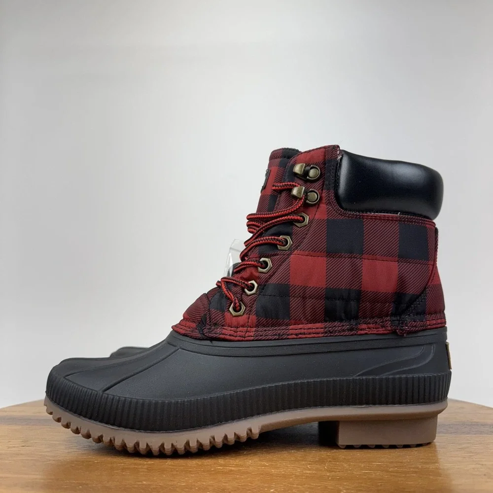 New Mens Tommy Hilfiger Colins Red Plaid Waterproof Duck Boots Size 7 M NIB
